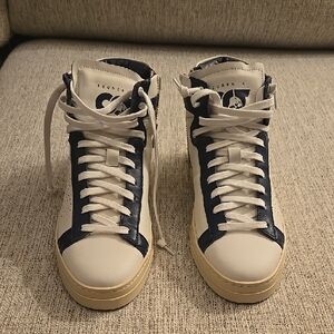P448 Navy and Cream High-Top Sneakers